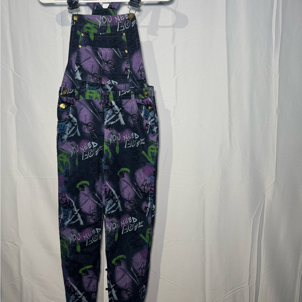 NYC Denim with Purple Accents Girl’s Overalls Size 7/8